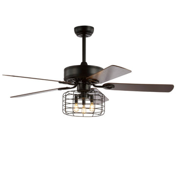 Asher 52" Industrial Metal/Wood LED Ceiling Fan With Remote - JONATHAN Y